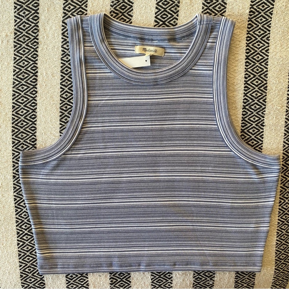 Madewell Supima Rib Crop Top, Blue and White Stripes - XL